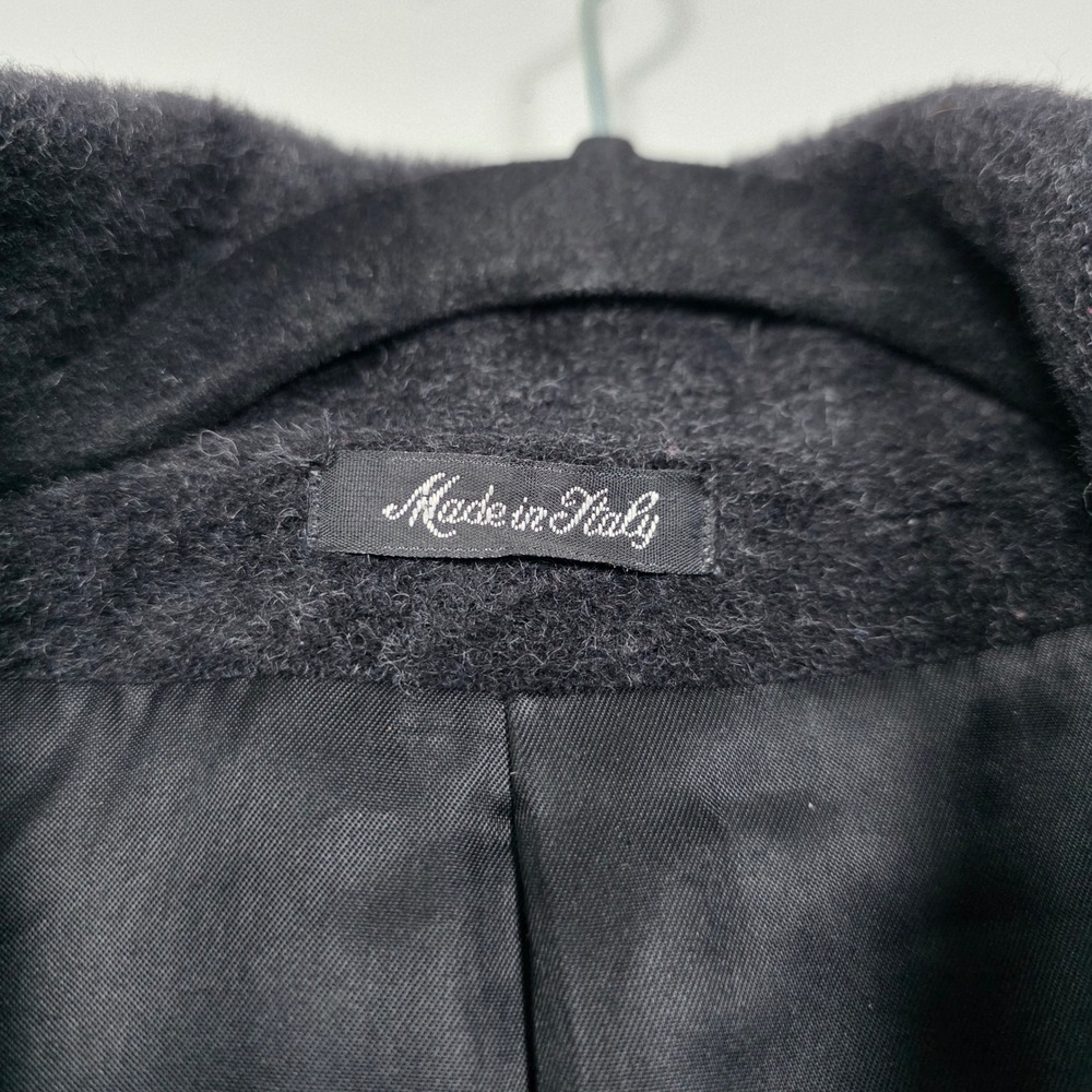 Cinzia Rocca due Italy Virgin Wool Coat Black Made Fuzzy Velvet - Picture 9 of 11